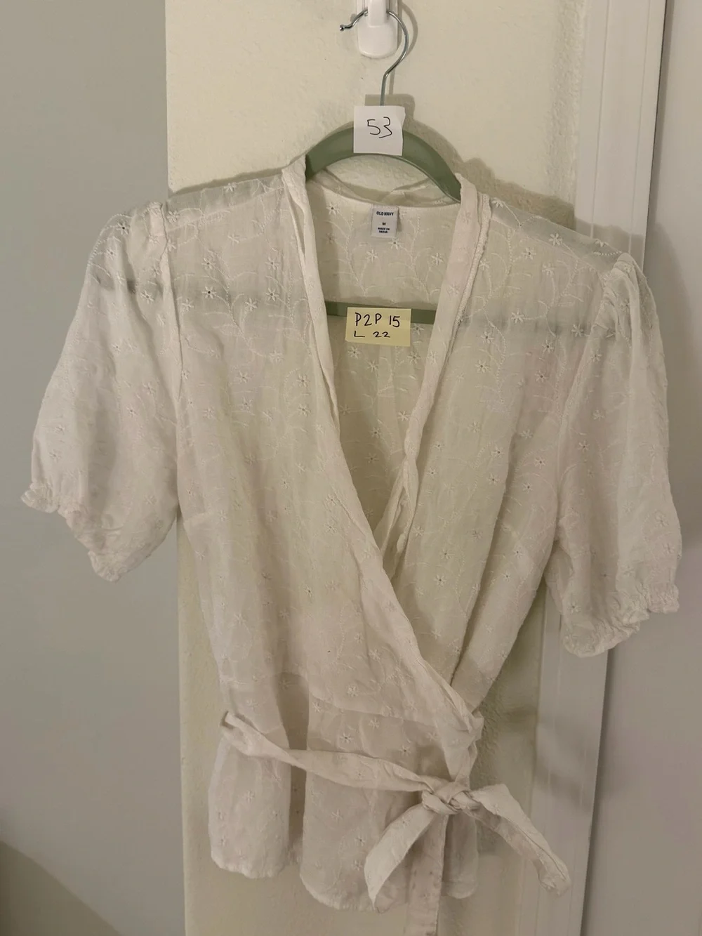 Old Navy White Embroidered Wrap Blouse